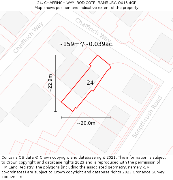 24, CHAFFINCH WAY, BODICOTE, BANBURY, OX15 4GP: Plot and title map