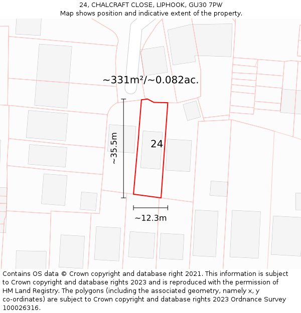 24, CHALCRAFT CLOSE, LIPHOOK, GU30 7PW: Plot and title map