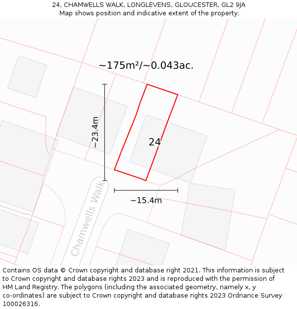 24, CHAMWELLS WALK, LONGLEVENS, GLOUCESTER, GL2 9JA: Plot and title map
