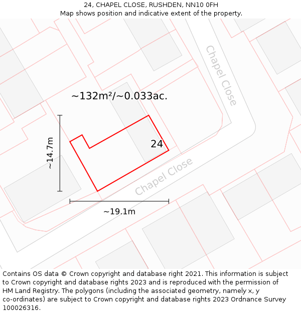 24, CHAPEL CLOSE, RUSHDEN, NN10 0FH: Plot and title map
