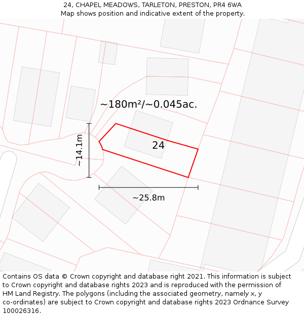 24, CHAPEL MEADOWS, TARLETON, PRESTON, PR4 6WA: Plot and title map
