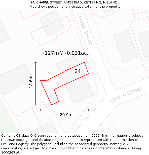 24, CHAPEL STREET, RINGSTEAD, KETTERING, NN14 4DL: Plot and title map