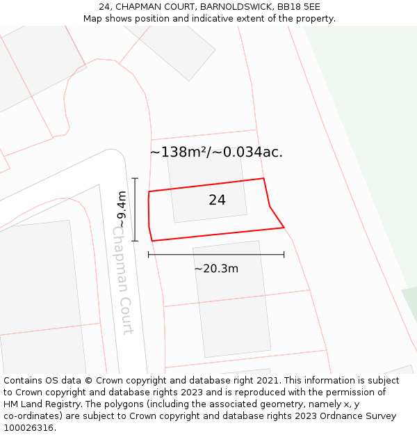 24, CHAPMAN COURT, BARNOLDSWICK, BB18 5EE: Plot and title map
