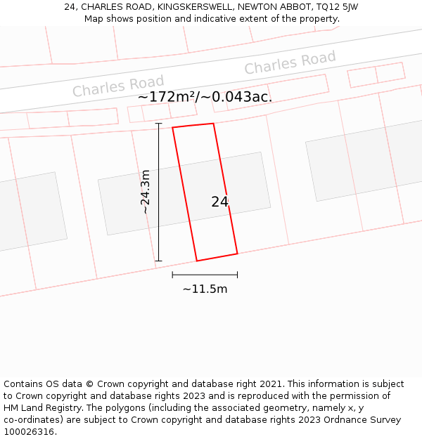 24, CHARLES ROAD, KINGSKERSWELL, NEWTON ABBOT, TQ12 5JW: Plot and title map