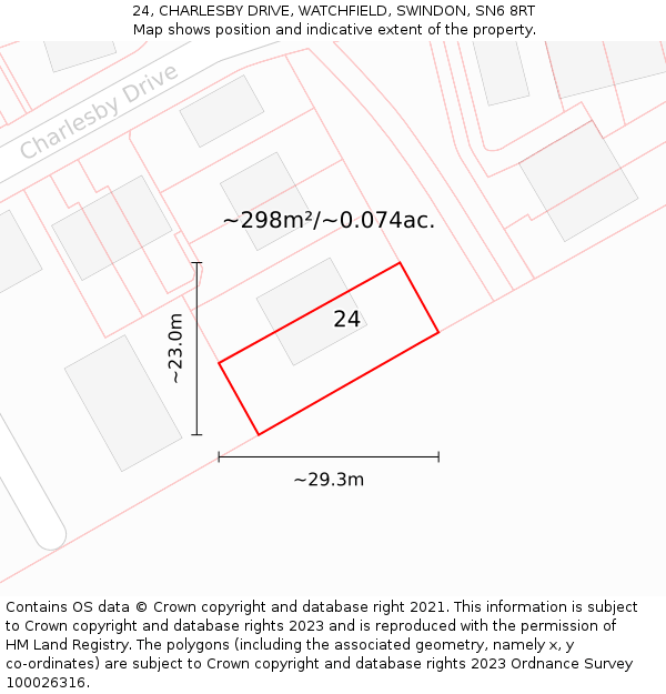 24, CHARLESBY DRIVE, WATCHFIELD, SWINDON, SN6 8RT: Plot and title map