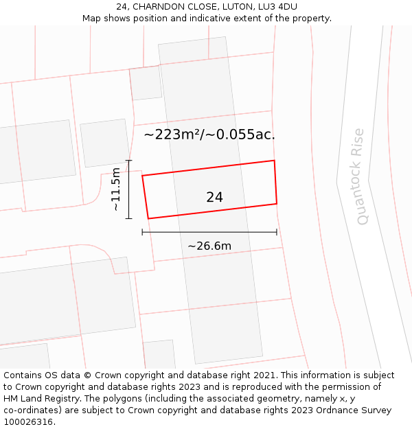 24, CHARNDON CLOSE, LUTON, LU3 4DU: Plot and title map