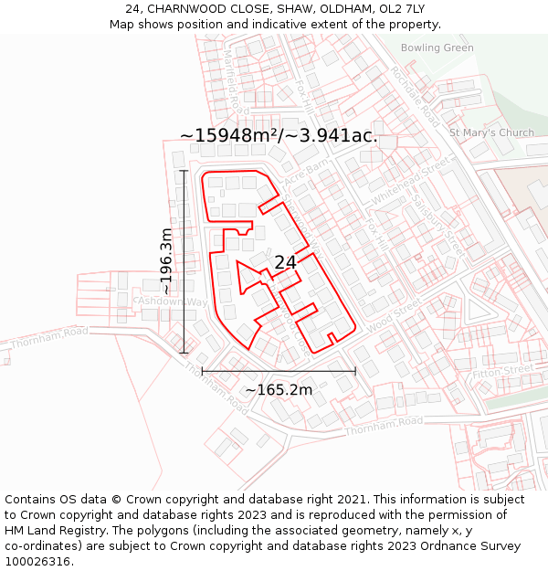 24, CHARNWOOD CLOSE, SHAW, OLDHAM, OL2 7LY: Plot and title map