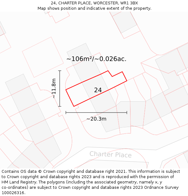 24, CHARTER PLACE, WORCESTER, WR1 3BX: Plot and title map