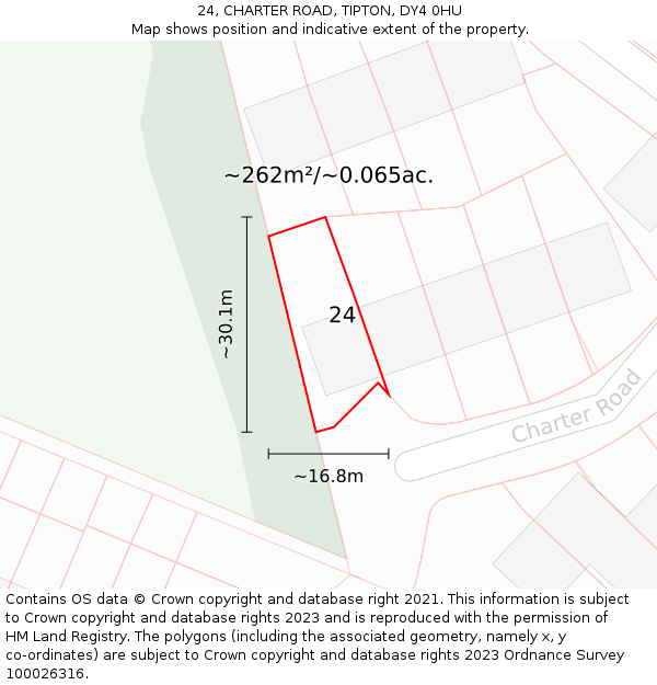 24, CHARTER ROAD, TIPTON, DY4 0HU: Plot and title map