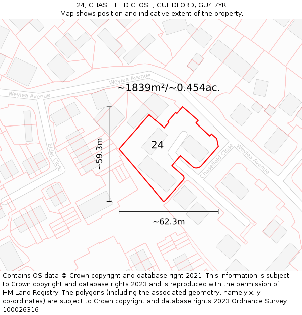 24, CHASEFIELD CLOSE, GUILDFORD, GU4 7YR: Plot and title map