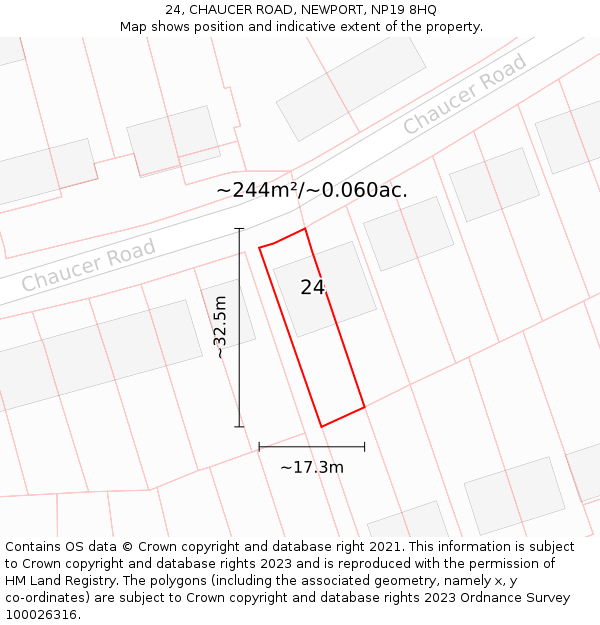 24, CHAUCER ROAD, NEWPORT, NP19 8HQ: Plot and title map