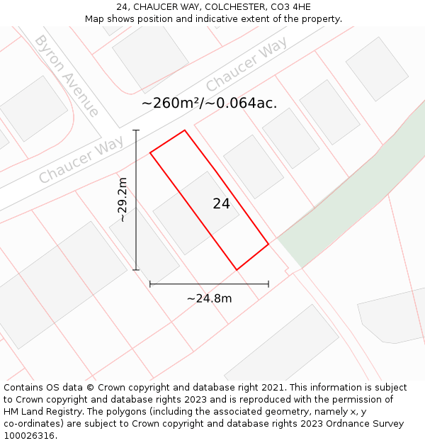 24, CHAUCER WAY, COLCHESTER, CO3 4HE: Plot and title map