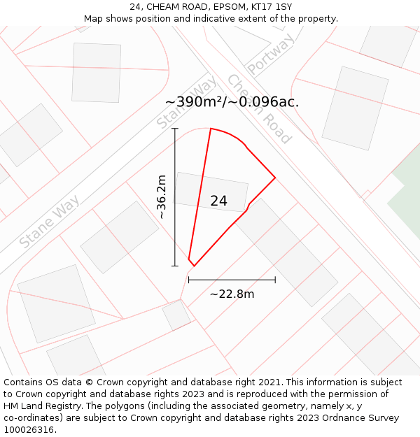24, CHEAM ROAD, EPSOM, KT17 1SY: Plot and title map