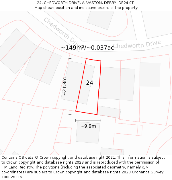 24, CHEDWORTH DRIVE, ALVASTON, DERBY, DE24 0TL: Plot and title map