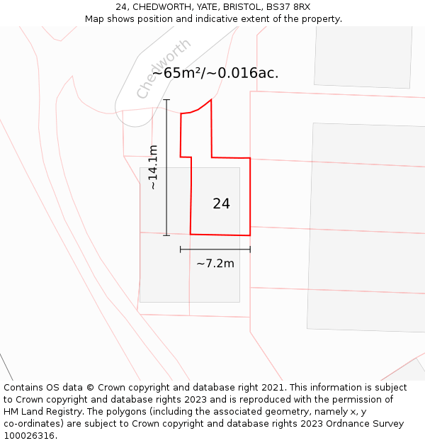 24, CHEDWORTH, YATE, BRISTOL, BS37 8RX: Plot and title map