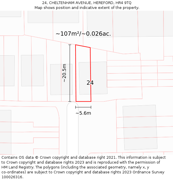 24, CHELTENHAM AVENUE, HEREFORD, HR4 9TQ: Plot and title map