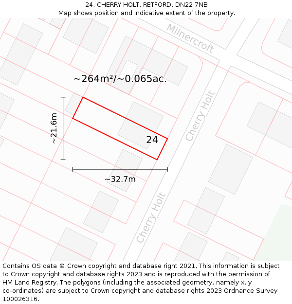 24, CHERRY HOLT, RETFORD, DN22 7NB: Plot and title map