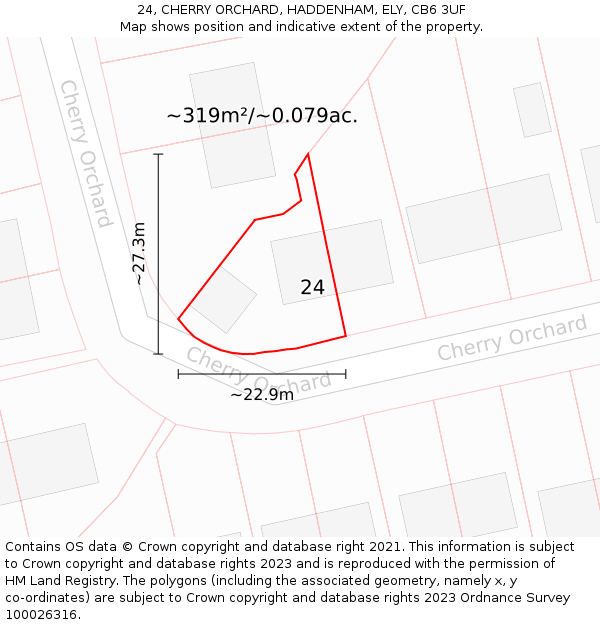 24, CHERRY ORCHARD, HADDENHAM, ELY, CB6 3UF: Plot and title map