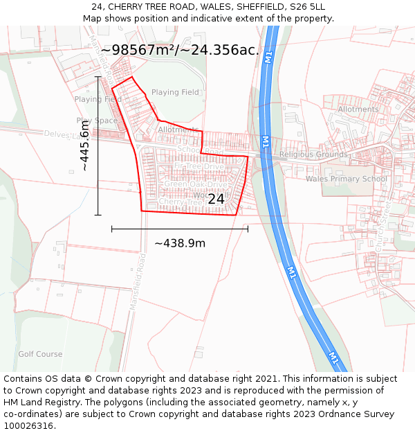 24, CHERRY TREE ROAD, WALES, SHEFFIELD, S26 5LL: Plot and title map