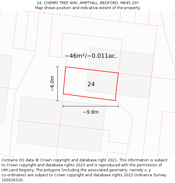 24, CHERRY TREE WAY, AMPTHILL, BEDFORD, MK45 2SY: Plot and title map