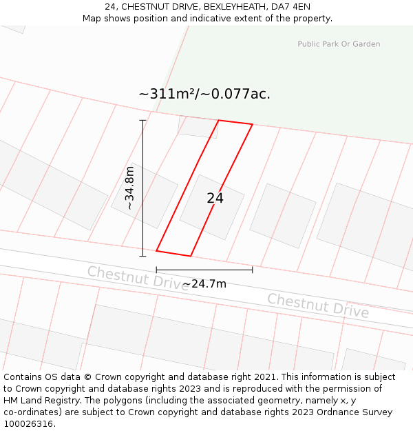 24, CHESTNUT DRIVE, BEXLEYHEATH, DA7 4EN: Plot and title map