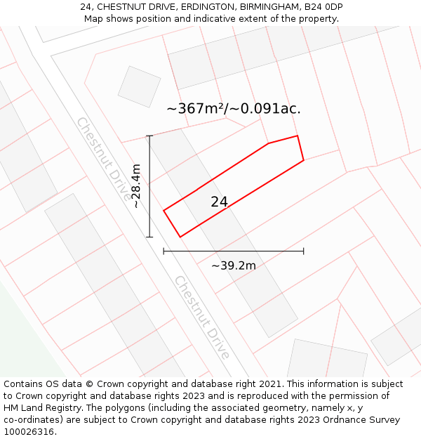 24, CHESTNUT DRIVE, ERDINGTON, BIRMINGHAM, B24 0DP: Plot and title map