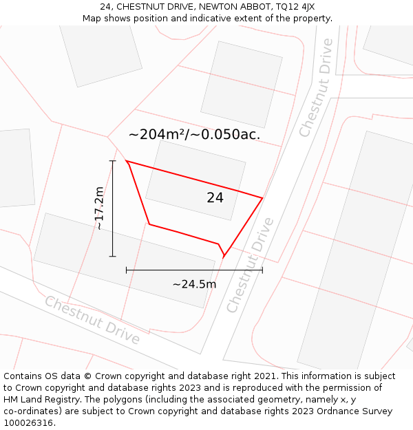24, CHESTNUT DRIVE, NEWTON ABBOT, TQ12 4JX: Plot and title map