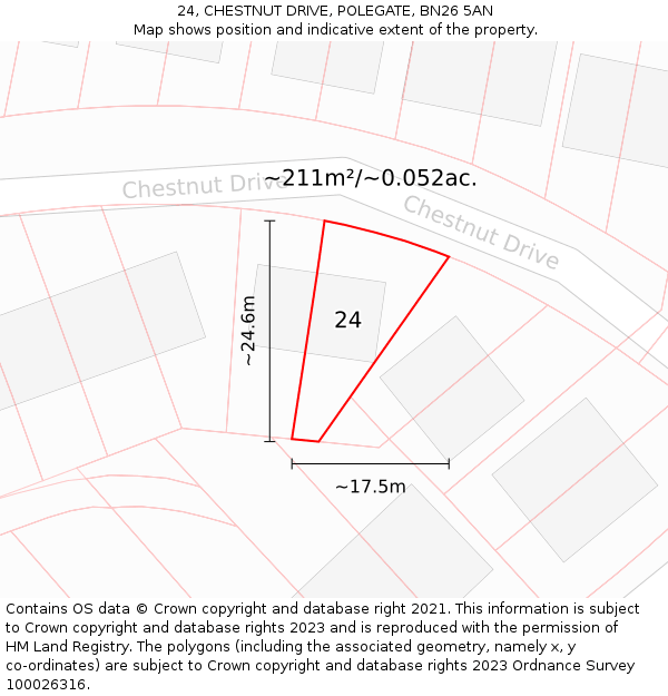 24, CHESTNUT DRIVE, POLEGATE, BN26 5AN: Plot and title map