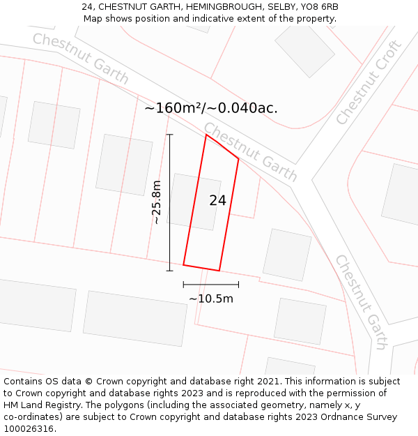 24, CHESTNUT GARTH, HEMINGBROUGH, SELBY, YO8 6RB: Plot and title map