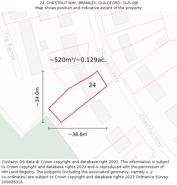 24, CHESTNUT WAY, BRAMLEY, GUILDFORD, GU5 0JB: Plot and title map