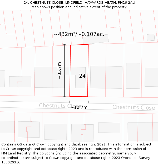 24, CHESTNUTS CLOSE, LINDFIELD, HAYWARDS HEATH, RH16 2AU: Plot and title map