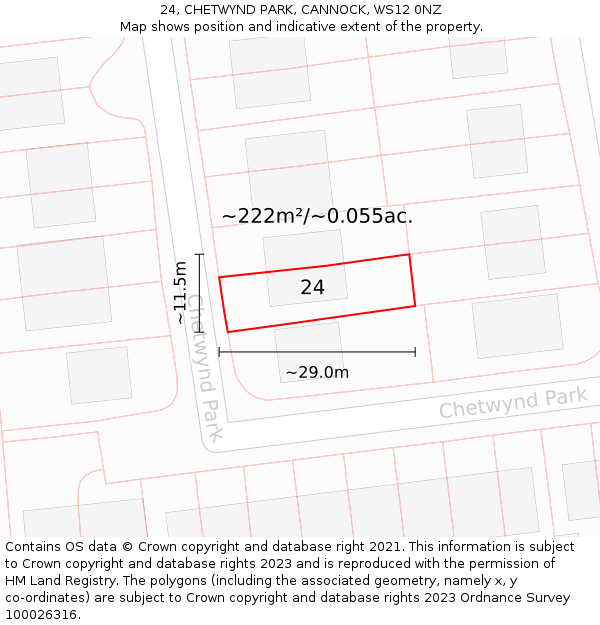 24, CHETWYND PARK, CANNOCK, WS12 0NZ: Plot and title map