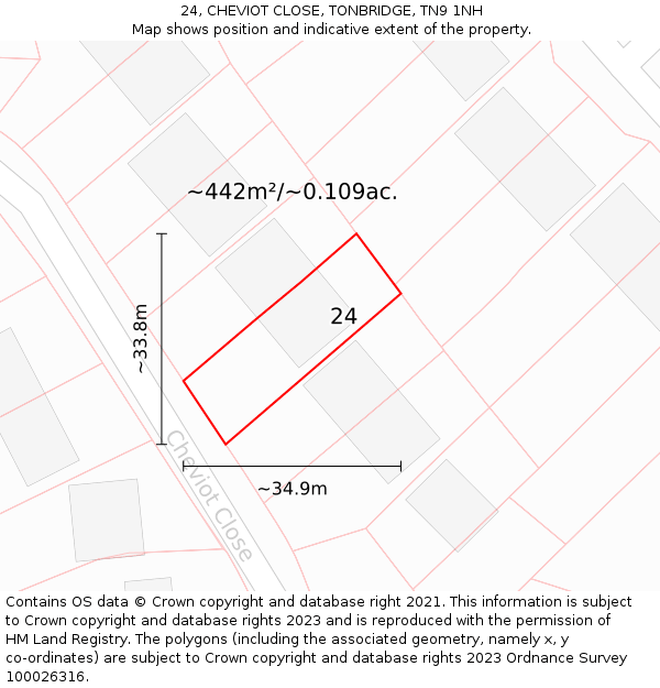 24, CHEVIOT CLOSE, TONBRIDGE, TN9 1NH: Plot and title map