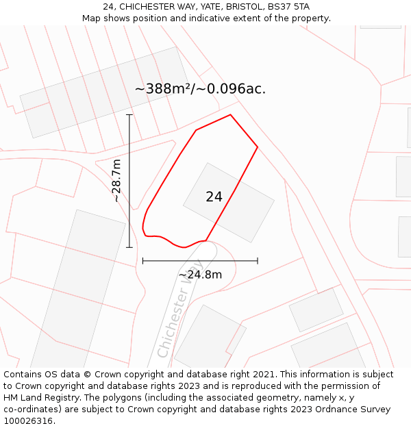 24, CHICHESTER WAY, YATE, BRISTOL, BS37 5TA: Plot and title map