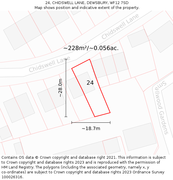 24, CHIDSWELL LANE, DEWSBURY, WF12 7SD: Plot and title map