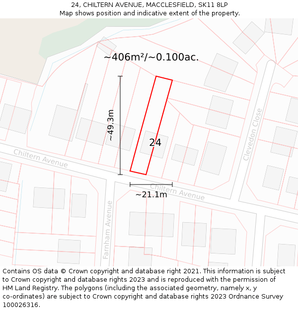 24, CHILTERN AVENUE, MACCLESFIELD, SK11 8LP: Plot and title map