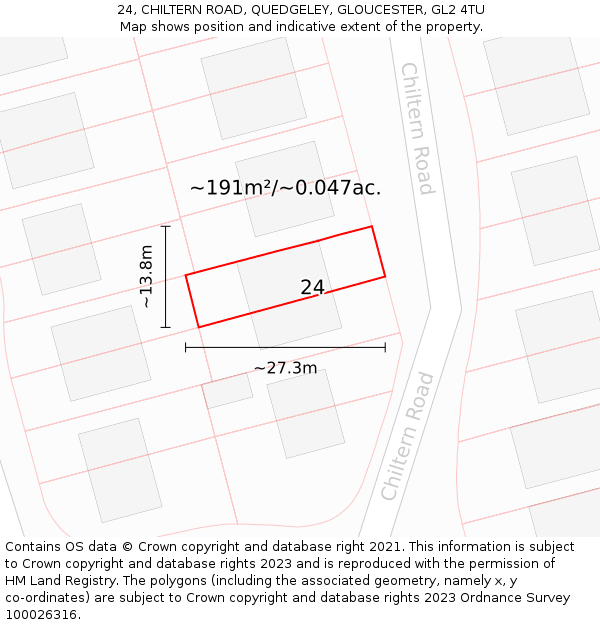 24, CHILTERN ROAD, QUEDGELEY, GLOUCESTER, GL2 4TU: Plot and title map