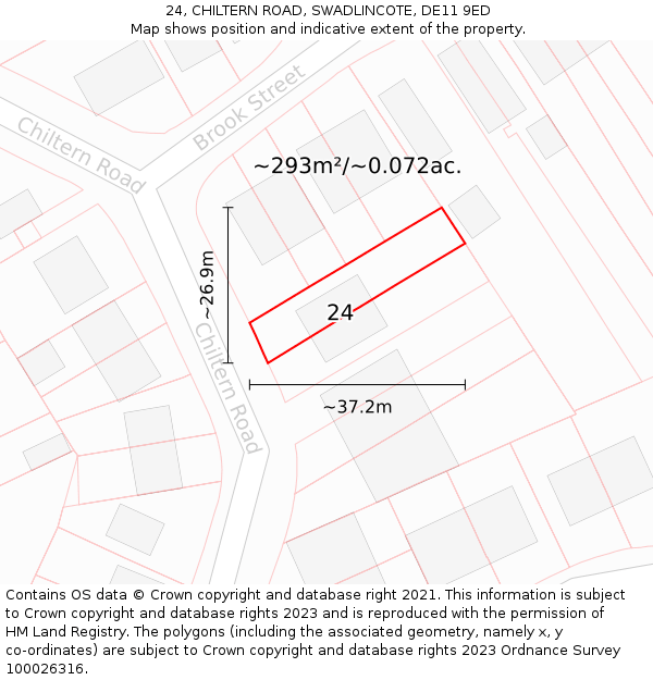 24, CHILTERN ROAD, SWADLINCOTE, DE11 9ED: Plot and title map
