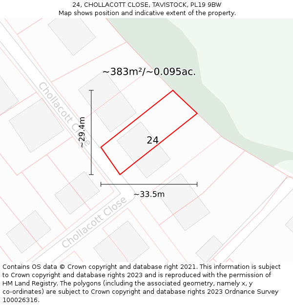 24, CHOLLACOTT CLOSE, TAVISTOCK, PL19 9BW: Plot and title map