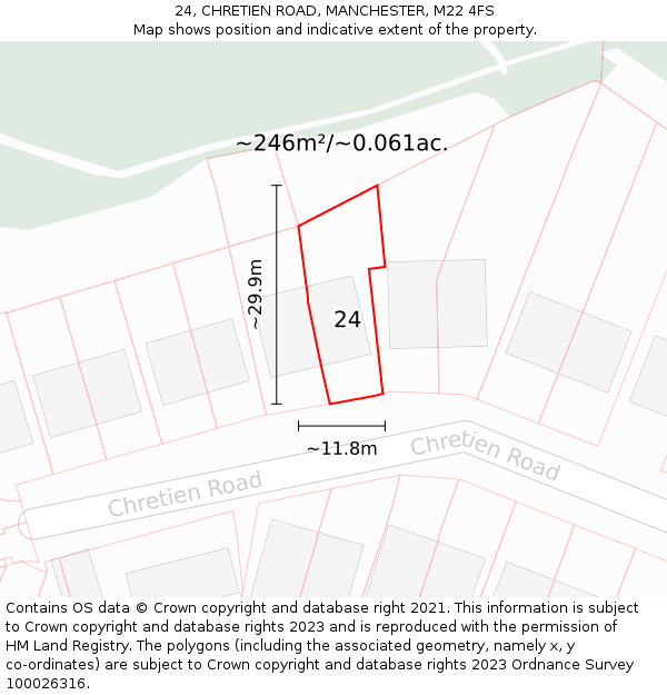 24, CHRETIEN ROAD, MANCHESTER, M22 4FS: Plot and title map