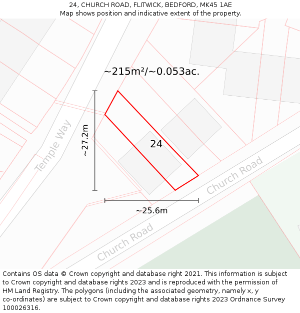 24, CHURCH ROAD, FLITWICK, BEDFORD, MK45 1AE: Plot and title map