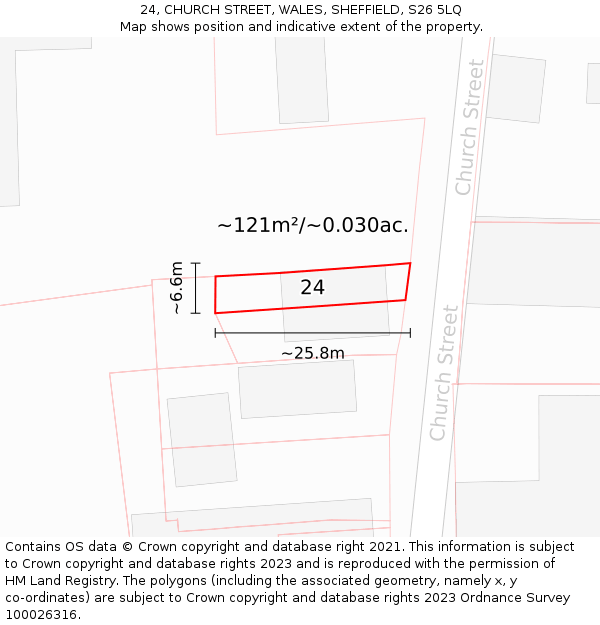 24, CHURCH STREET, WALES, SHEFFIELD, S26 5LQ: Plot and title map