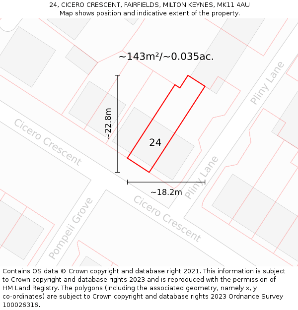24, CICERO CRESCENT, FAIRFIELDS, MILTON KEYNES, MK11 4AU: Plot and title map