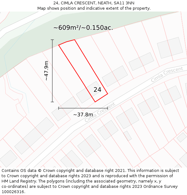 24, CIMLA CRESCENT, NEATH, SA11 3NN: Plot and title map