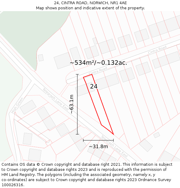 24, CINTRA ROAD, NORWICH, NR1 4AE: Plot and title map