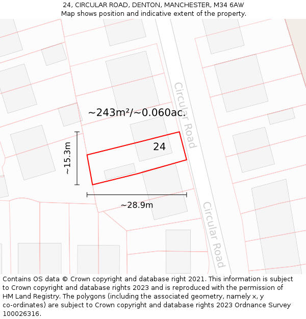 24, CIRCULAR ROAD, DENTON, MANCHESTER, M34 6AW: Plot and title map