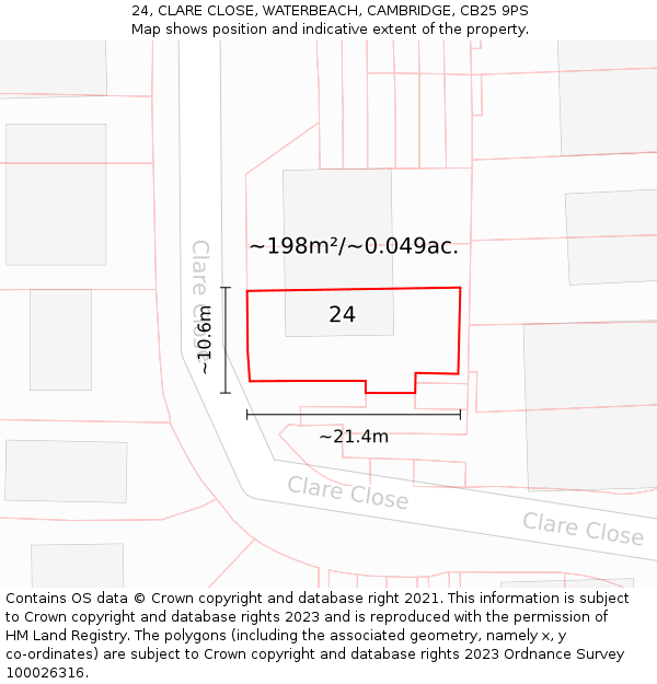 24, CLARE CLOSE, WATERBEACH, CAMBRIDGE, CB25 9PS: Plot and title map