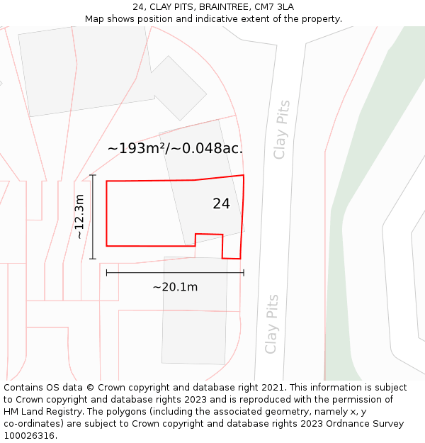 24, CLAY PITS, BRAINTREE, CM7 3LA: Plot and title map