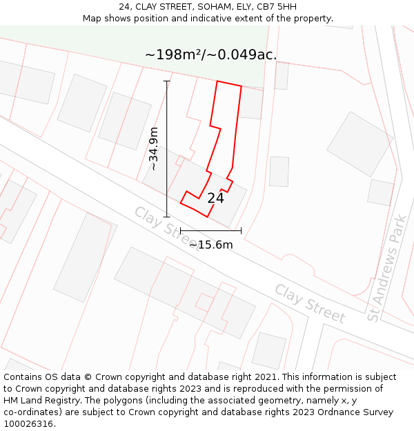 24, CLAY STREET, SOHAM, ELY, CB7 5HH: Plot and title map