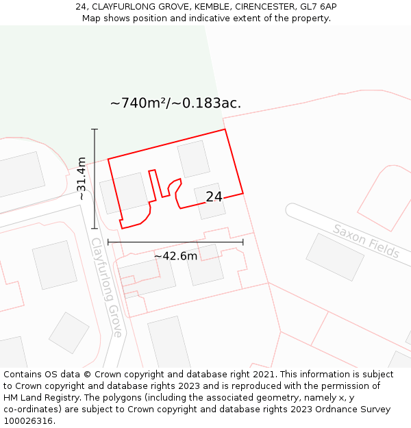 24, CLAYFURLONG GROVE, KEMBLE, CIRENCESTER, GL7 6AP: Plot and title map